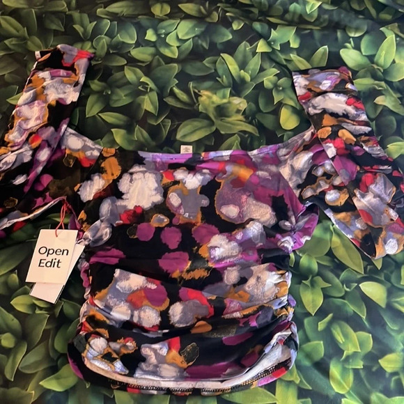 OPEN EDIT Off the Shoulder Ruched Top, Black Confetti, XS, NWT​ - Picture 9 of 11